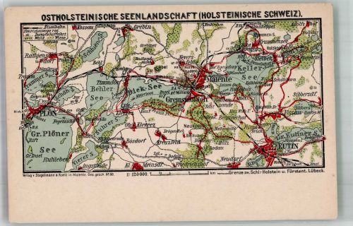 23714 W2423 Bad Malente-Gremsmühlen Lithographie Übersichtskarte Ostholsteinische Seenlandschaft