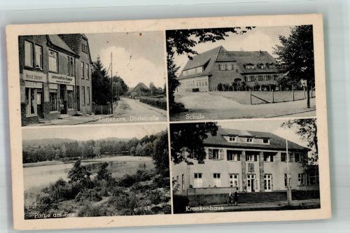 22952 W2073 Lütjensee 1949 Foto AK Krankenhaus Dorfstrasse Geschäft Schuöe See