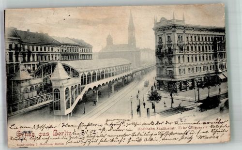 10115 W1000 Kreuzberg 1902 Foto AK Bahnhof Hochbahn Sklitzer Straße Ecke Wiener Straße