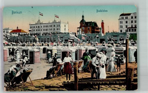 26757 W2972 Borkum 1914 Foto AK Leuchtturm Hotel Schwimmbad Badeleben