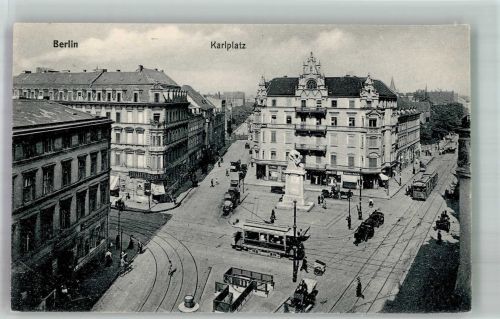 10115 W1000 Lichterfelde Foto AK Auto Denkmal Straßenbahn Karlplatz