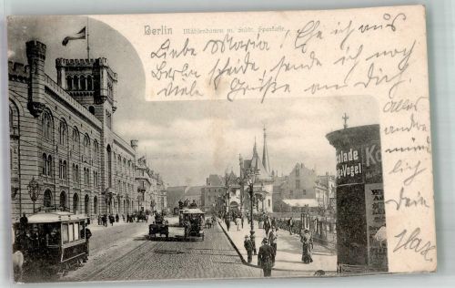 10115 W1000 Berlin Mitte 1899 Foto AK Pferdestraßenbahn Auto Litfaßsäule Mühlendamm