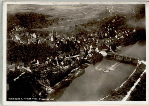 71726 W7141 Benningen am Neckar 1933 FOTO KEINE AK Fliegeraufnahme Originale aufmontierte Verlagsmusterkarte