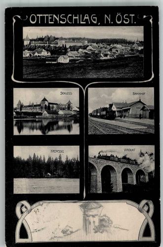 3631 Ottenschlag 1919 Foto AK Eisenbahn Viadukt Schloss Bahnhof