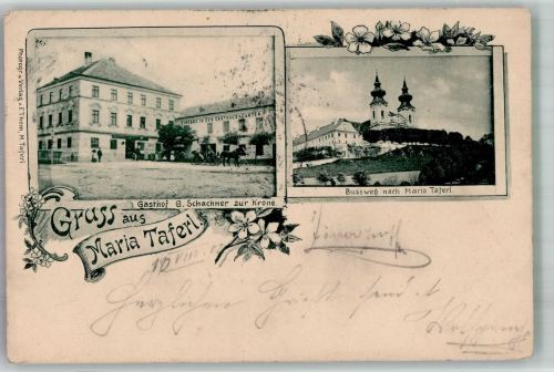 3672 Maria Taferl 1902 Foto AK Kirche Bußweg Gasthaus zur Krone
