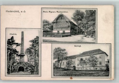 3422 Hadersfeld Foto AK Denkmal Obelisk Schloss Gasthaus Aigner