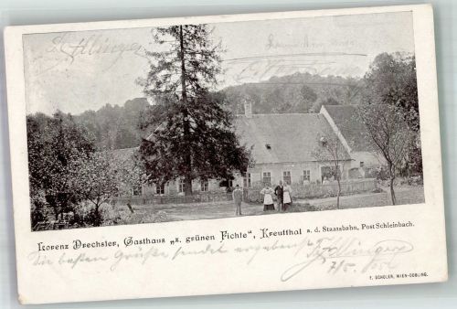 2123 Schleinbach 1905 Foto AK Kreutthal Gasthaus z. grünen Fichte