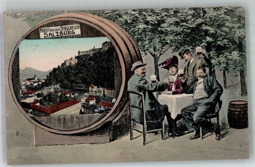 5020 Salzburg 1907 Foto AK Gasthaus Stieglkeller Veste Hohensalzburg Faß