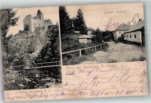 3532 Rastenberg 1904 Foto AK Schloss Rastenberg Gasthaus leitner