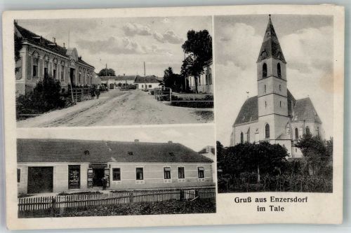 2032 Enzersdorf im Thale Foto AK Geschäft Kirche Straße