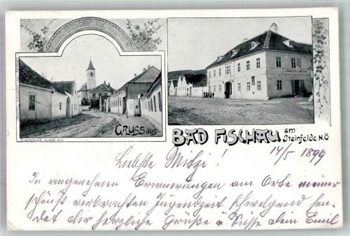 2700 Bad Fischau 1899 Foto AK Gasthaus Kirche Gruss aus