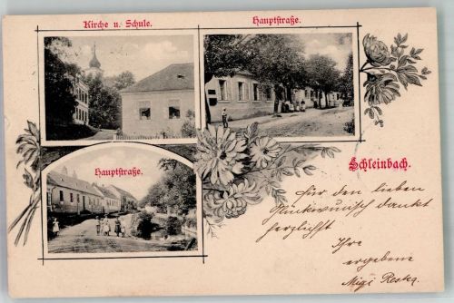 2123 Schleinbach 1903 Foto AK Hauptstrasse Kirche Schule
