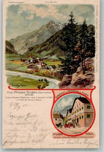 6542 Pfunds 1900 Lithographie Gasthaus Pension zur Post