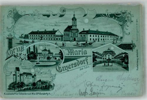 2340 Maria Enzersdorf 1900 Lithographie Wallfahrts- Kirche Kloster Schloss Inneres Liechtenstein