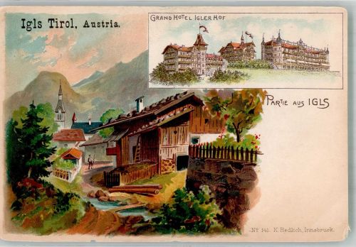 6080 Igls Lithographie Grand Hotel Igler Hof Ansicht Igls