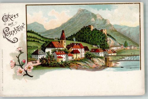 4460 Losenstein Lithographie Burg Kirche Gruss aus