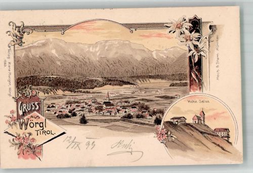 6300 Wörgl 1899 Lithographie Kirche Gasthaus Hohe Salve