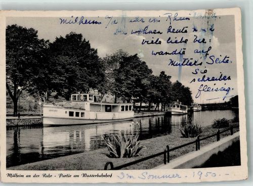 45468 W4330 Mülheim an der Ruhr 1950 Foto AK Partie am Wasser- Bahnhof