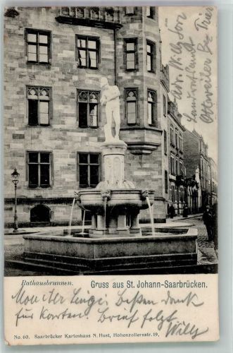 66111 W6600 Saarbrücken 1902 Foto AK Rathaus-Brunnen