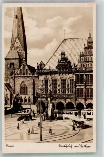 28195 W2800 Bremen 1941 Foto AK Rathaus Marktplatz Straßenbahn