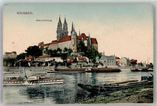 01662 O8250 Meißen , Sachs Foto AK Albrechts- Burg Raddampfer Meissen