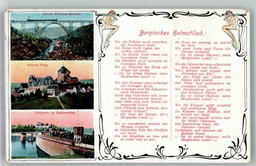 Burg Schloss 1914 Lieder AK Bergisches Heimatlied Eisenbahn Kaiser Wilhelm Brücke Schloss Talsperre