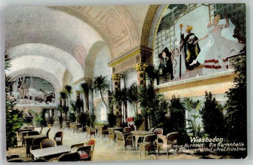 65183 W6200 Wiesbaden 1916 Foto AK Kurhaus Gartenhalle mit Freskogemälden Prof.F. Erler