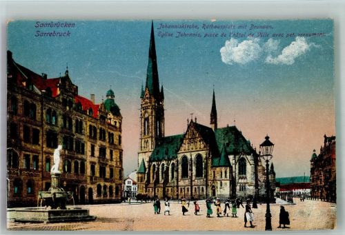 66111 W6600 Saarbrücken Foto AK Johannis- Kirche Rathaus- Platz Brunnen