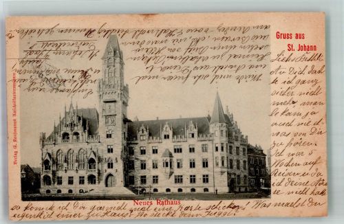 66111 W6600 St. Johann 1900 Foto AK Neues Rathaus