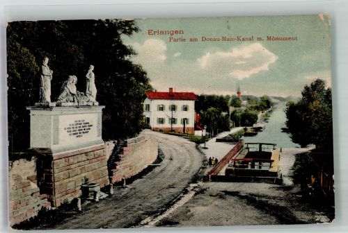 91052 W8520 Erlangen 1909 Foto AK Denkmal Partie am Donau Main Kanal