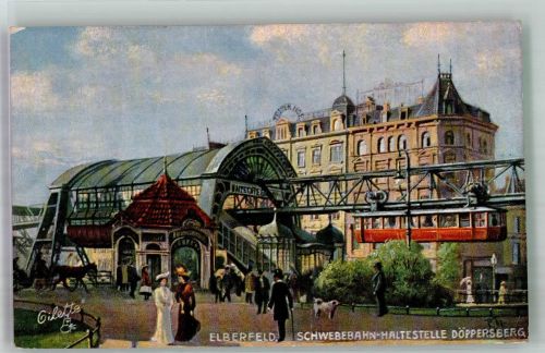 42103 W5600 Elberfeld Lithographie / Künstlerkarte sign, Oilette Schwebebahn Döppersberg Tucks-Postkarte