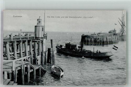 27472 W2190 Cuxhaven Foto AK Leuchtturm Die alte Liebe Staatsdampfer Alte Liebe