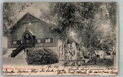 82319 W8130 Starnberg 1904 Foto AK Gasthaus Seehaus