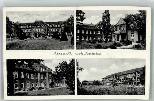 55116 W6500 Mainz a Rhein 1955 Foto AK Krankenhaus Auto Notopfermarke Berlin