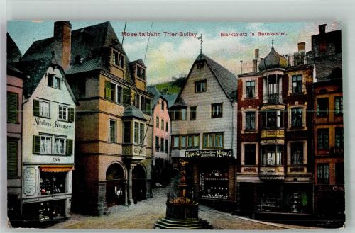54470 W5550 Bernkastel 1915 Foto AK Marktplatz Geschäft Zensur-Stempel