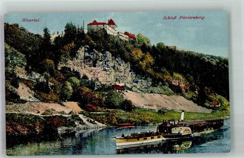 37699 W3476 Fürstenberg , Weser Foto AK Schloss Fürstenberg Raddampfer Wesertal