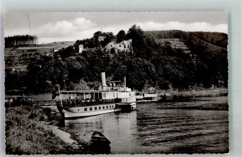 37647 W3453 Polle , Weser Foto AK Burg Ruine Dampfer