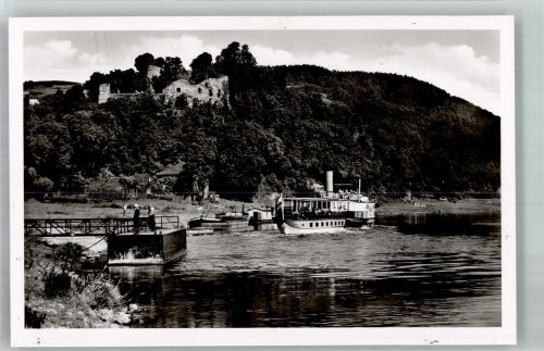 37647 W3453 Polle , Weser Foto AK Burg Ruine Dampfer