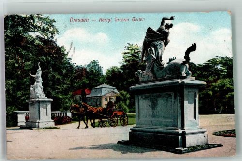 01067 O8000 Dresden 1915 Foto AK Denkmal Königl Großer Garten Kutsche Feldpost WK I