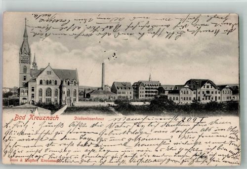 55543 W6550 Bad Kreuznach 1903 Foto AK Krankenhaus Diakonissenhaus Kirche