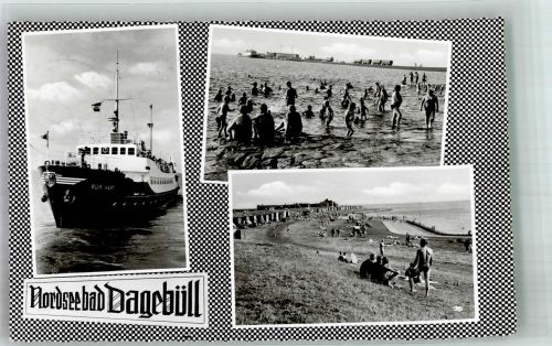25899 W2260 Dagebüll 1961 Foto AK Schwimmbad Strand Dampfschiff