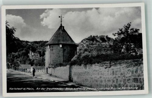 97753 W8782 Karlstadt , Main Foto AK Villa Steinbrück Burg Ruine Karlsburg