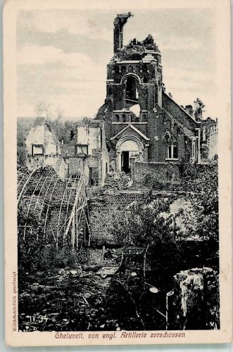 Zonnebeke Foto AK Gheluvelt Trümmer Kirche