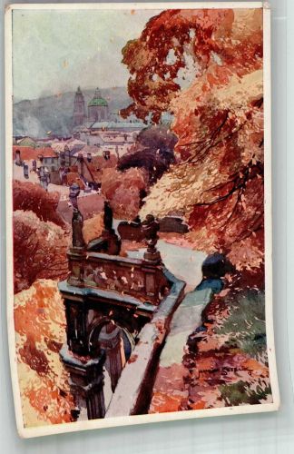 Prag Praha 1927 Künstlerkarte Fürstenbergische Garten sign. Setelik