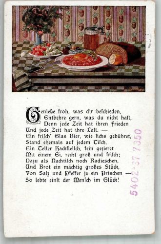 08645 O9933 Bad Elster 1918 Foto AK Stilleben Bier Wurst Brot S.V.D.Serie 4325/1 Ort lt. Stempel
