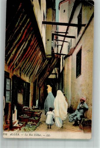 Alger Algier 1913 Gebrauchsspuren Marktszene Gasse La Rue Kleber Tracht