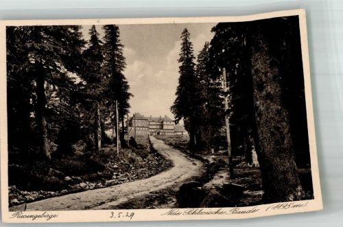 Neue schlesische Baude 1929 Foto AK Hüttenstempel