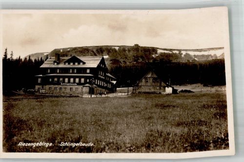 Schlingelbaude Foto AK Gasthaus Riesengebirge