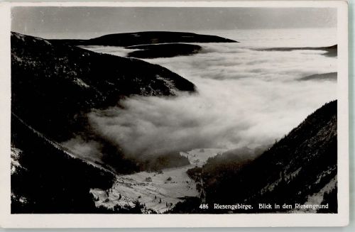 Brückenberg Karpacz Gorny 1937 Winter Blick in den Riesengrund Riesengebirge Hüttenstempel Schlesierhaus