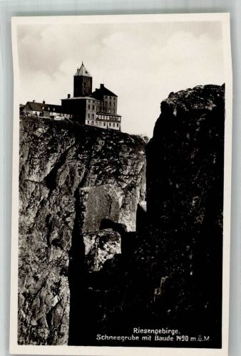 Schneegruben Baude 1931 Foto AK Hüttenstempel